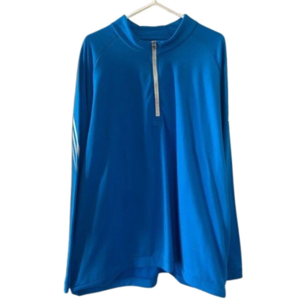 Men's Adidas 1/4 Zip Blue Track Pullover XXL Athleisure Polyester Spandex